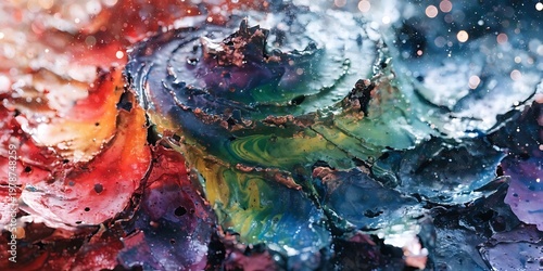 vibrant abstract macro oil painting texture with swirling iridescent colors and glossy finish