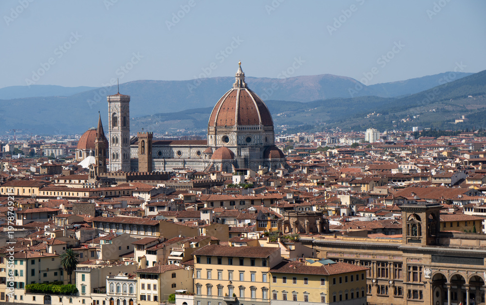 Fototapeta premium Panoramic view of the Cathedral of Santa Maria del Fiore in the historic center of Florence from Piazzale Michelangelo point ,Italy.