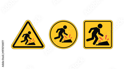 Yellow warning caution construction worker safety hazard sign set keywords