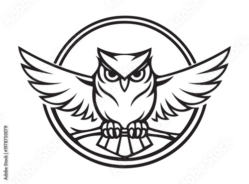 Stylized Outline Owl Badge Silhouette Icon – Minimal Black Vector Design