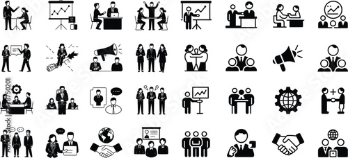 Collection of diverse business and management icons vector illustration world map business management collection presentation strategy planning