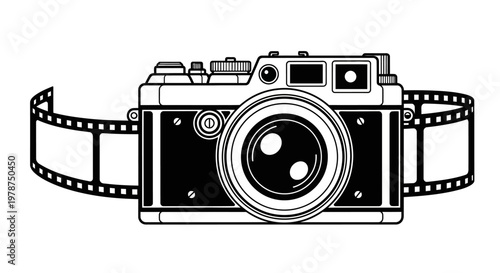 Black and white illustration of a camera.