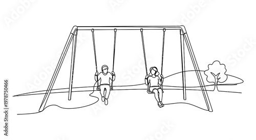 Children enjoying a playground swing set on a sunny day