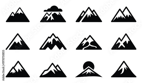 Collection of Black and White Mountain with Snow and Clouds