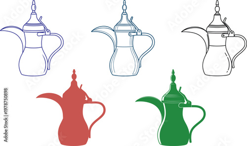Set of arabic coffee pot icons isolated on white background. arabic coffee pot sign. middle east tradition.