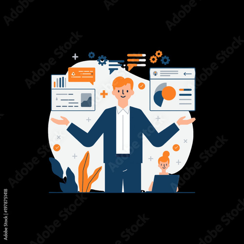 Business Report Presentation Flat Illustration