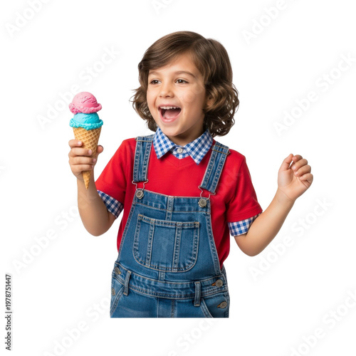Happy child eating ice cream