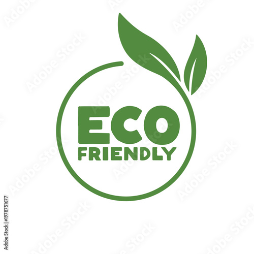 ECO FRIENDLY badge design logo with leaves ecological environmental badge