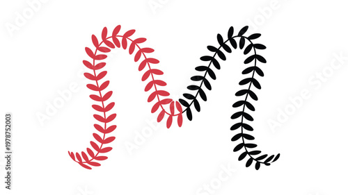 Red and keywords black abstract brush stroke swirls on white background