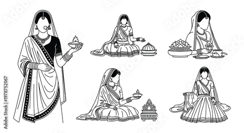 Indian woman in traditional dress with ornate jewelry and decorative elements