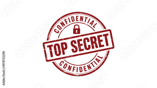 Red rubber stamp with secret confidential message on keywords white background