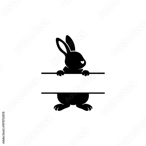black silhouette of a rabbit peeking over a horizontal line