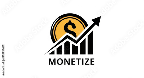 A vector graphic illustration of a monetize logo with a growing graph and dollar sign