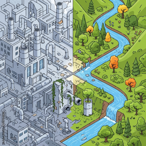 Industrial Pollution Versus Natural Environment Contrast.