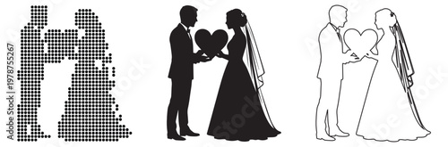 Elegant couple sharing a heart, symbolizing love and union.