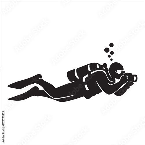 A scuba diver taking pictures underwater