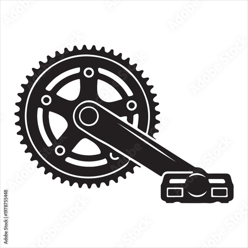A black and white image of a bicycle chainring