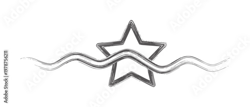 Dark grey brush stroke star intersected by wavy lines