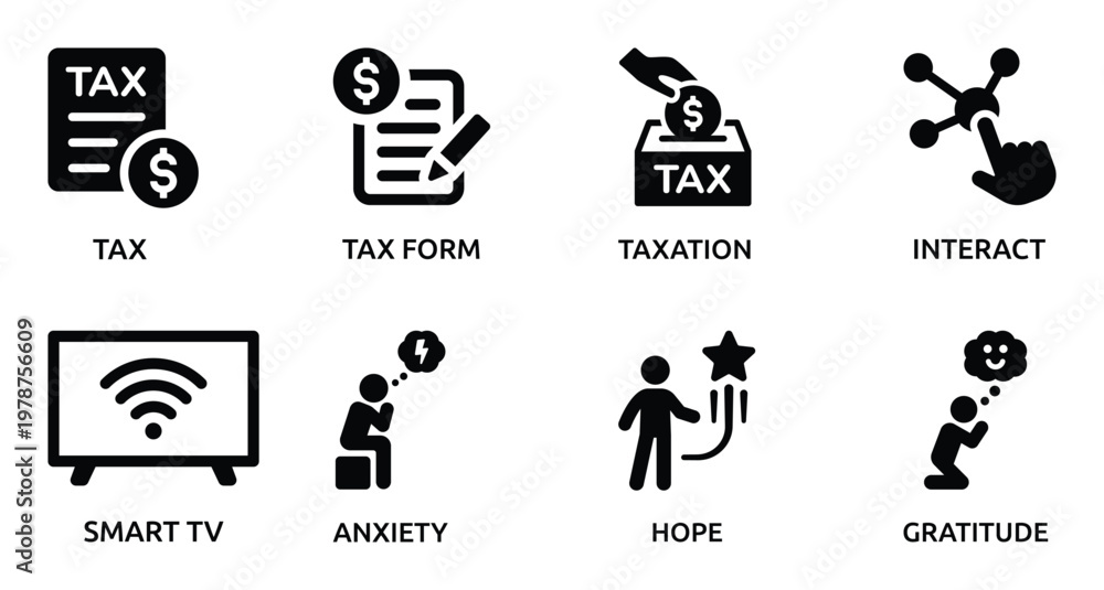 Fototapeta premium Collection of Representing Tax, Technology, and Human Emotions