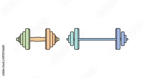 Colorful dumbbells for strength training.