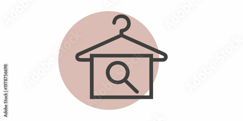 A simple line drawing of a hanger with a magnifying glass