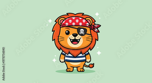 Adorable cartoon lion character dressed as a pirate.