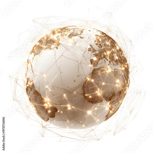 A stunning visual representation of global connectivity with a glowing network of lines and dots on a white background