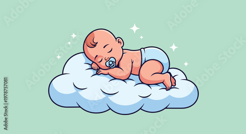 Cute Baby Sleeping Peacefully on a Fluffy Cloud.