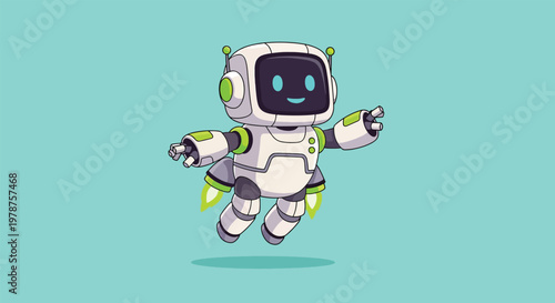 Cute Flying Robot Character with Jetpack Illustration.
