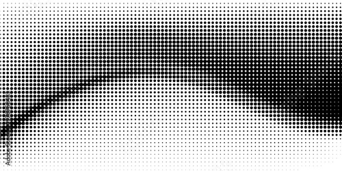 Gradient grain wave texture. Black stippled curved line background. Grunge noise dotted wallpaper for banner, poster, brochure. Undulate sand backdrop with speckles, particles, granules. Vector