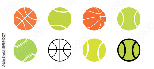 Sports ball icons set basketball tennis vector