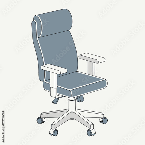 Ergonomic office chair with adjustable armrests and wheeled base illustration