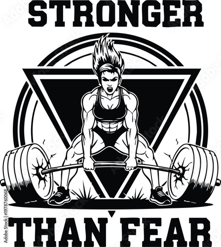 Tableau sur toile Stronger Than Fear Vintage Fitness Emblem T-Shirt Vector