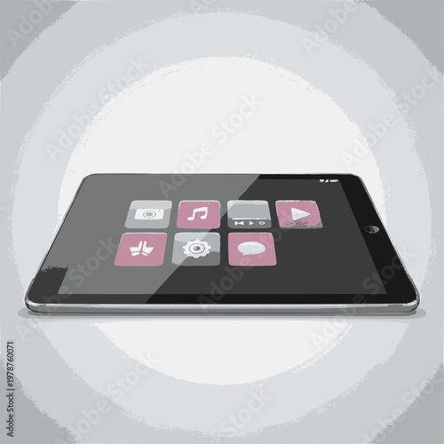 Modern digital tablet device showcasing a user-friendly interface with various app icons for interactive experiences