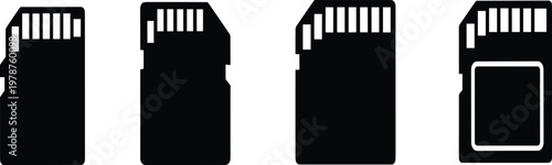 Memory Card Icon Set with SD and Micro SD Storage Devices, Data Storage Symbols for Technology, Digital Media, and Hardware Design Illustration