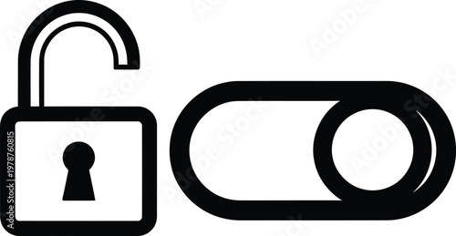 Open Padlock and Disabled Toggle Switch Icon for Security Settings, Access Control, and Privacy Options
