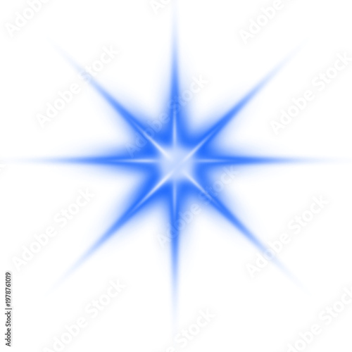 A shimmering, sparkling, and shiny blue star effect isolated on a transparent background. Suitable for design elements, lighting effects, magical themes, holiday decorations, futuristic graphics