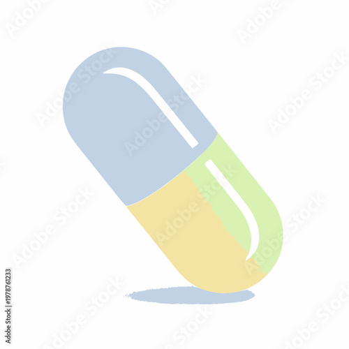 A colorful illustration of a capsule pill on a plain background