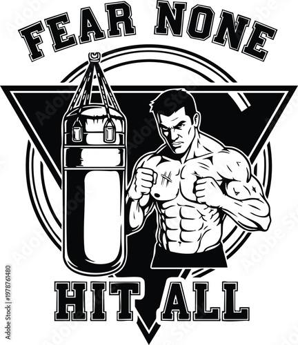 Fear None Hit All Vintage Boxing Badge T-Shirt Vector