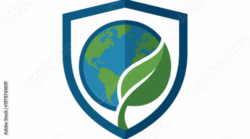 Earth Protection Shield Icon with Leaf and Globe Strong visual icon representing protection and sustainability of the planet