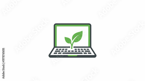 Eco Workspace Icon with Laptop and Leaf Modern icon representing sustainable digital workspace and green productivity