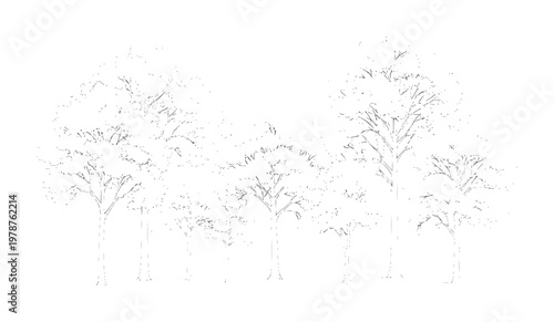 Stylized line of a forest canopy with scattered leaves trees branches