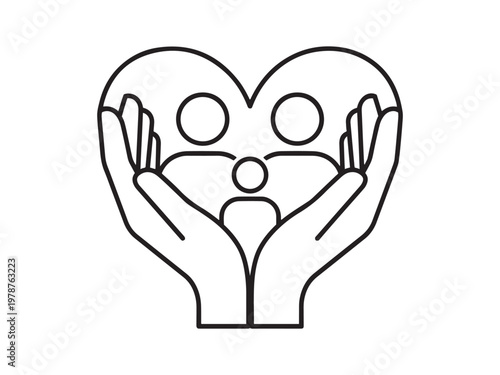 Hands holding family heart icon with protection relationship together security domestic