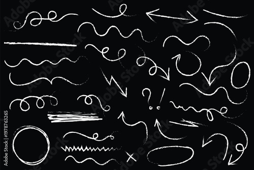 Line pen hand drawn marker stroke underline check mark emphasis. Line marker highlight, arrow, check mark set. Star oval sticker sign note scribble emphasis icon element.