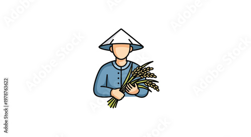 A cartoon farmer holding wheat.
