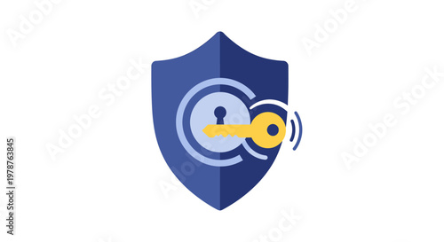 Security shield with key icon graphic.