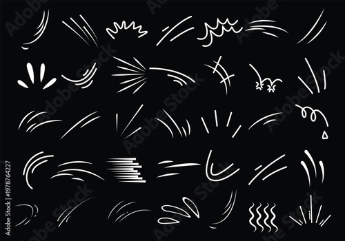 Fényképezés Doodle line sparkle vector set, hand drawn shining stars, comic burst elements, and decorative glowing sparkling star highlight