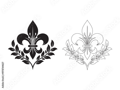 Fleur-de-lis emblem with laurel wreath: royal and decorative symbol evokes royalty heraldry
