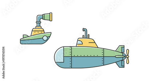 Toy submarine and surface ship models.