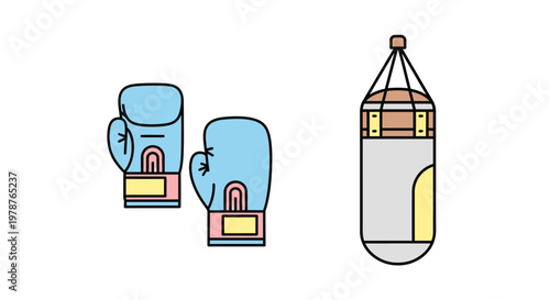 Blue Boxing Gloves and Punching Bag.